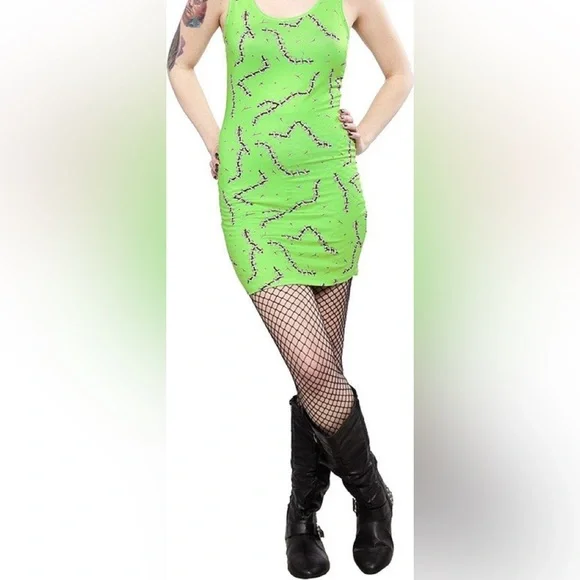 Green Stitches Dress Zombie Frankenstein Monster Halloween Goth NWT Bodycon RARE - Picture 1 of 3